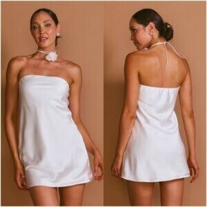 SHOW ME YOUR MUMU Taylor Tube Mini Dress In Ivory Luxe Satin
